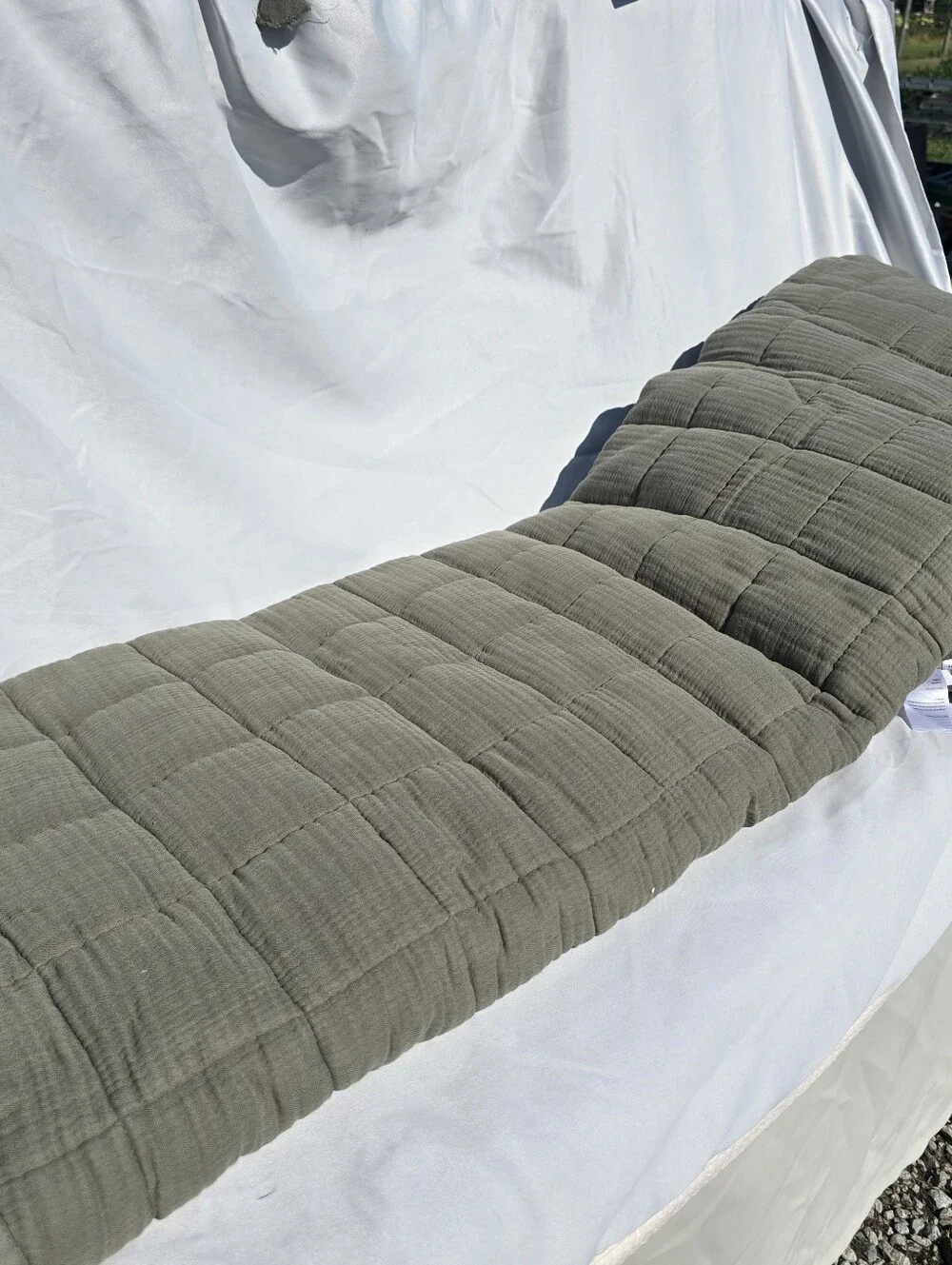New! Quince Organic Luxury Airy Gauze Cotton Box Quilt Green Queen Olive Green